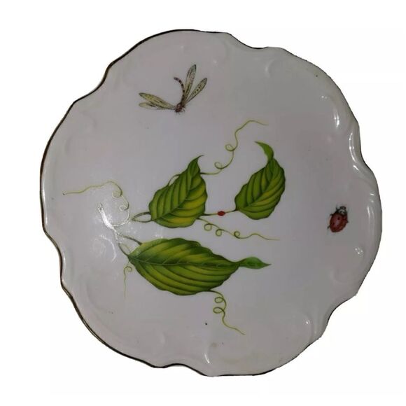 I. Godinger Co. Dome Covered Butter/ Cheese Plate Gold Trim Dragonfly Ladybug - Picture 2 of 6